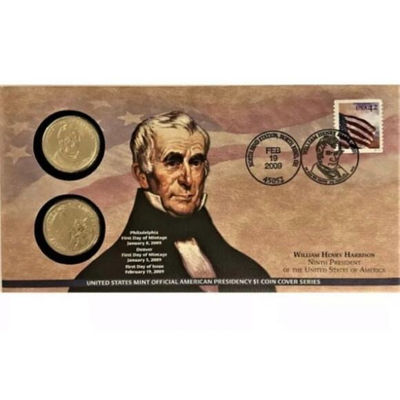 2009 William Henry Harrison $1 Coin Cover Sealed U.S. Mint Collectible Gift - Picture 1 of 3